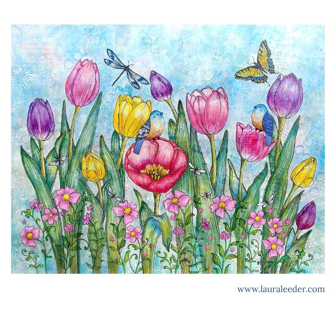 Bluebird Spring Garden Painting | 16x20 Original Art – Laura