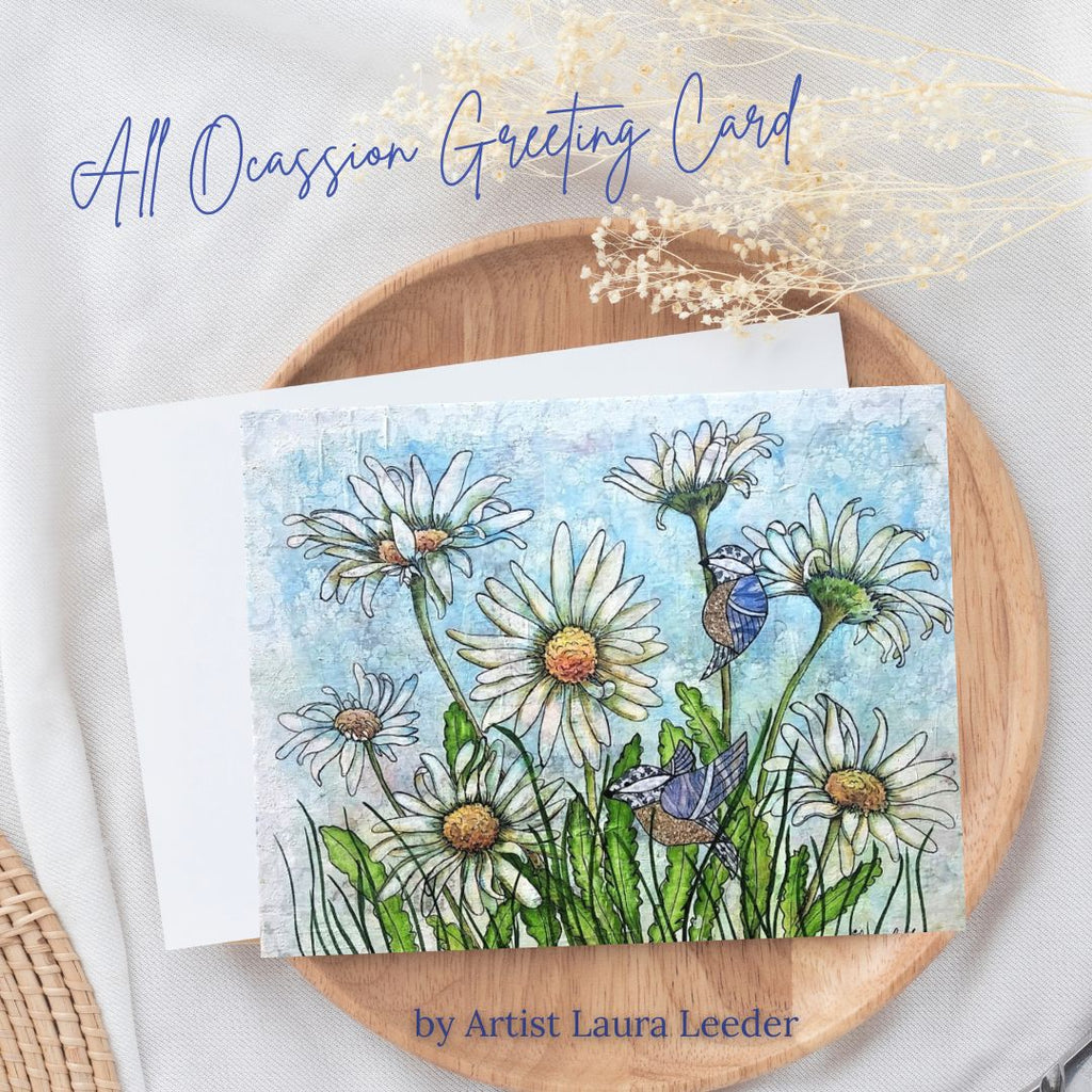 Patchwork Chicks Frolicking in the Daisies 5x7 Art Card