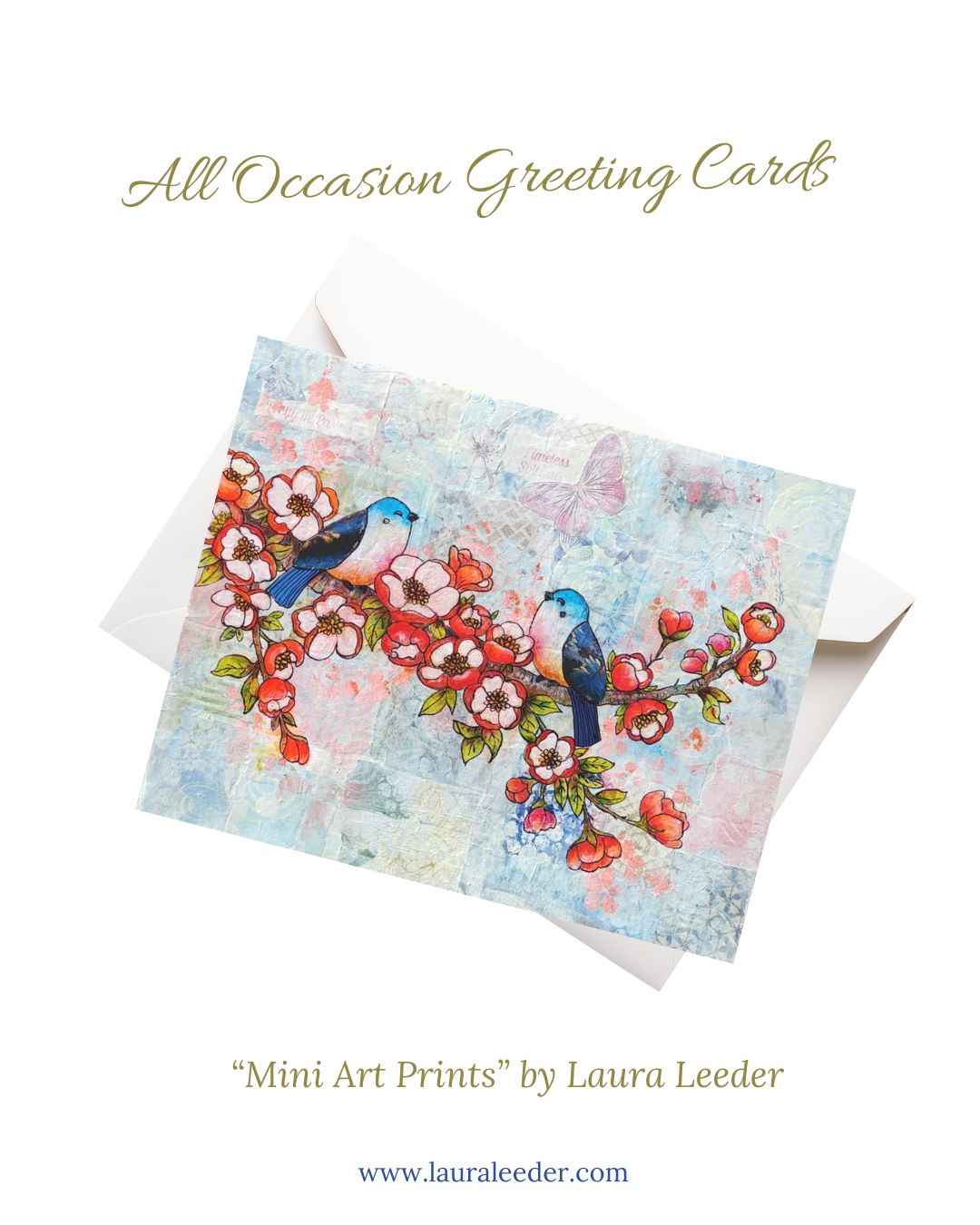 Bluebirds In The Quince 5x7 Art Card