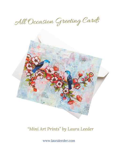 Bluebirds In The Quince 5x7 Art Card