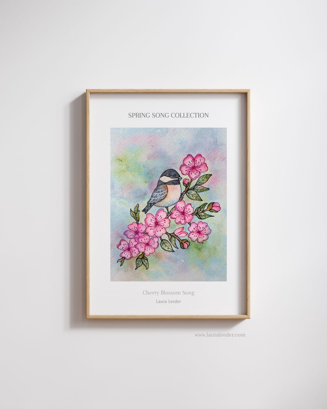 Cherry Blossom Song – Chickadee & Blossoms Fine Art Print | Spring Song Collection