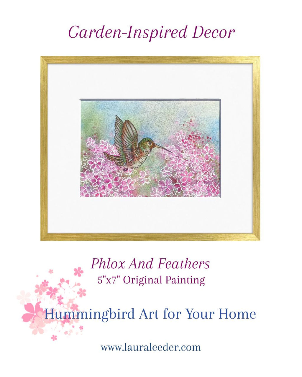 Phlox and Feathers 5"x7" Female Hummingbird Painting