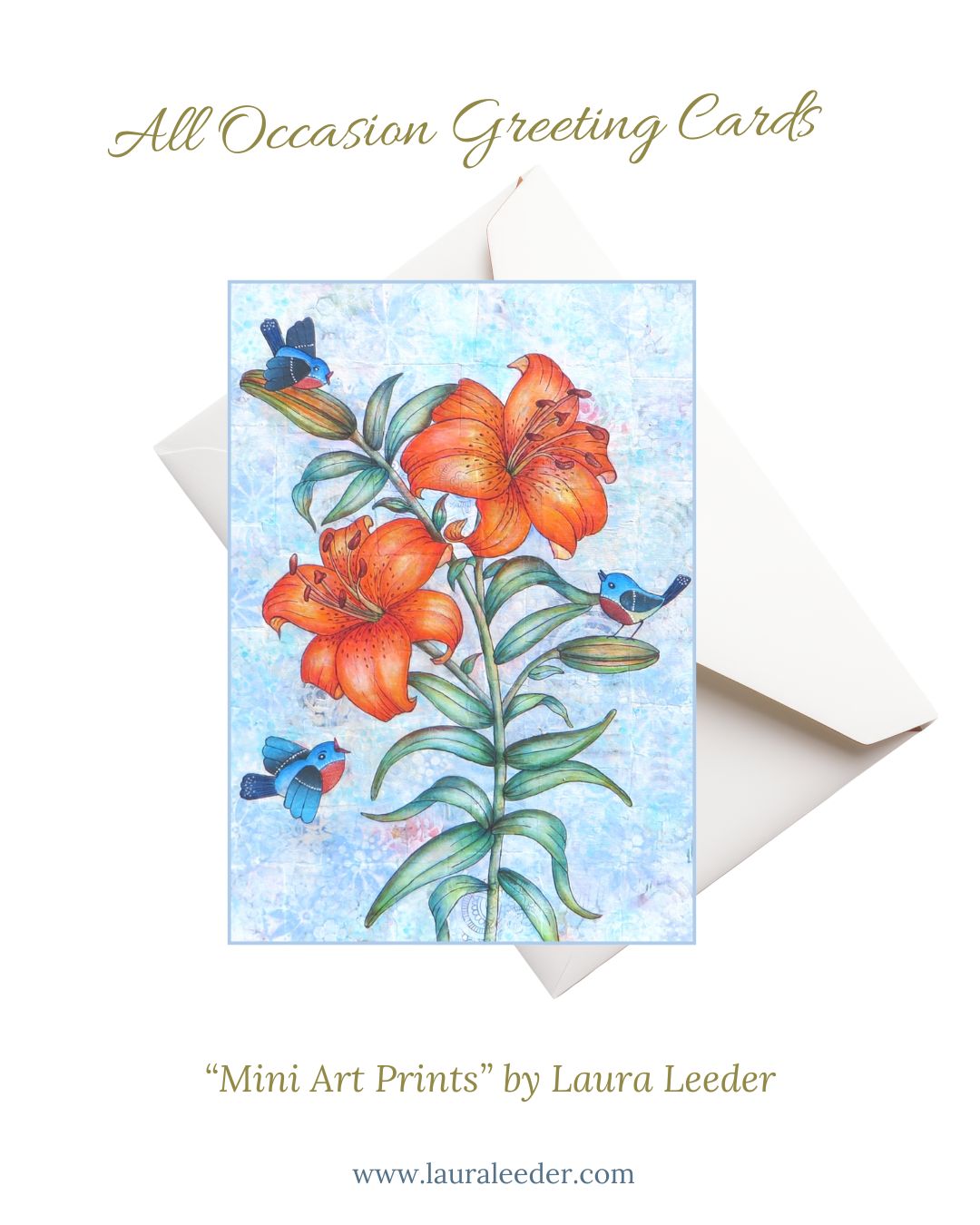 Tiger Lilies with Songbirds 5x7 Art Card