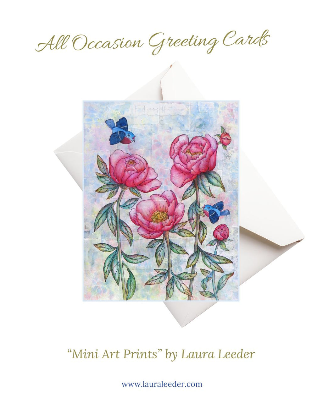 Songbirds in the Peonies 5x7 Art Card