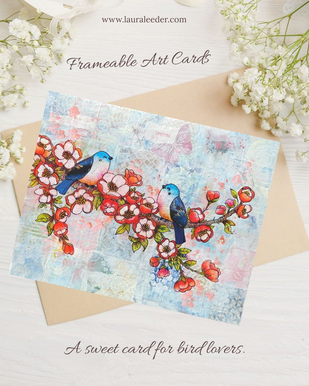 Bluebirds In The Quince 5x7 Art Card