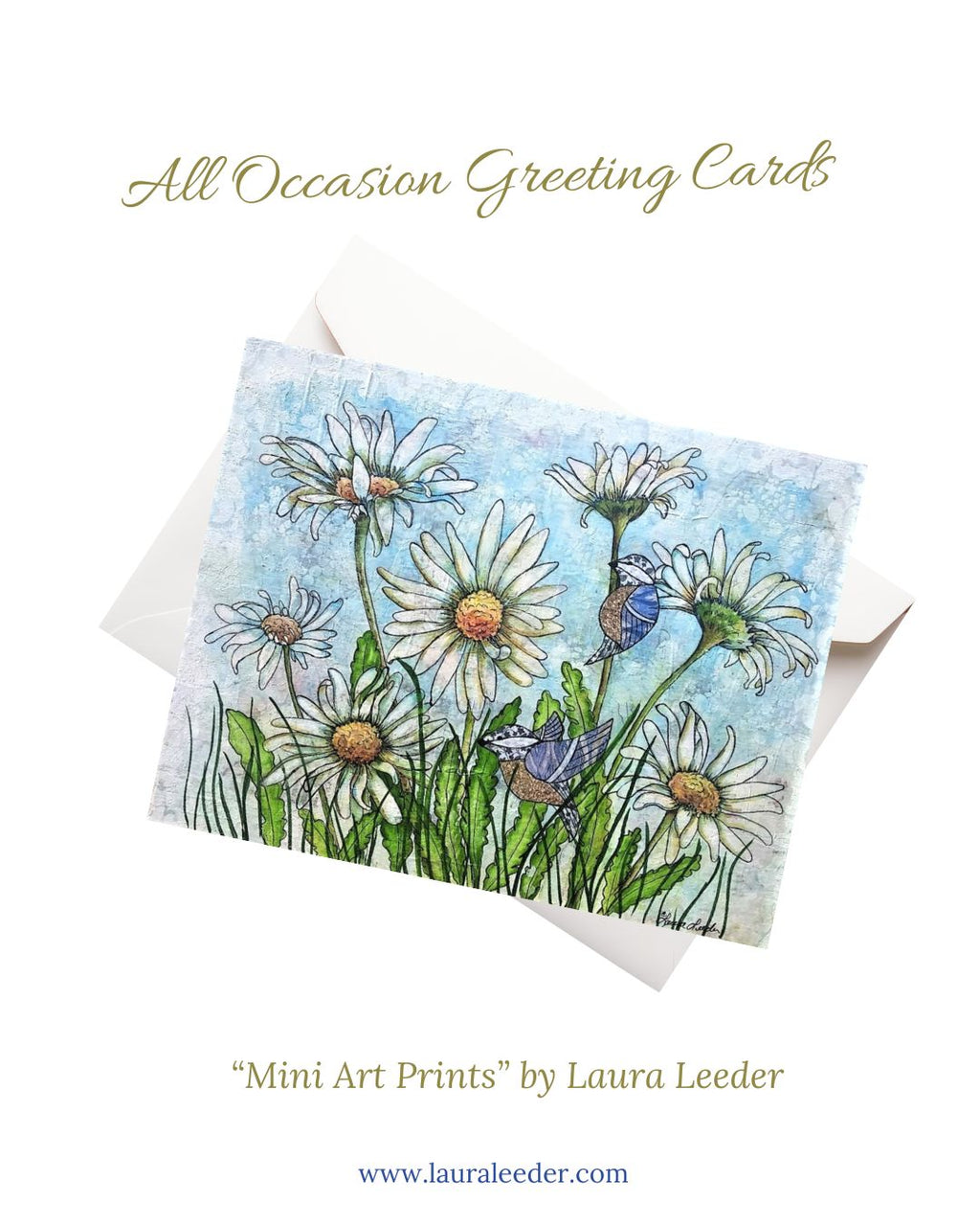 Patchwork Chicks Frolicking in the Daisies 5x7 Art Card