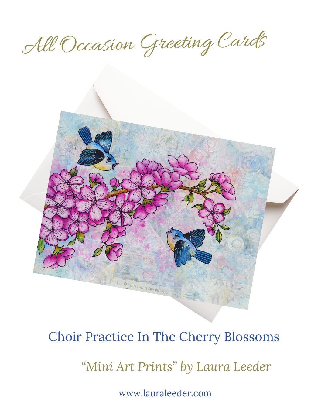 Songbirds In The Cherry Blossoms 5x7 Art Card