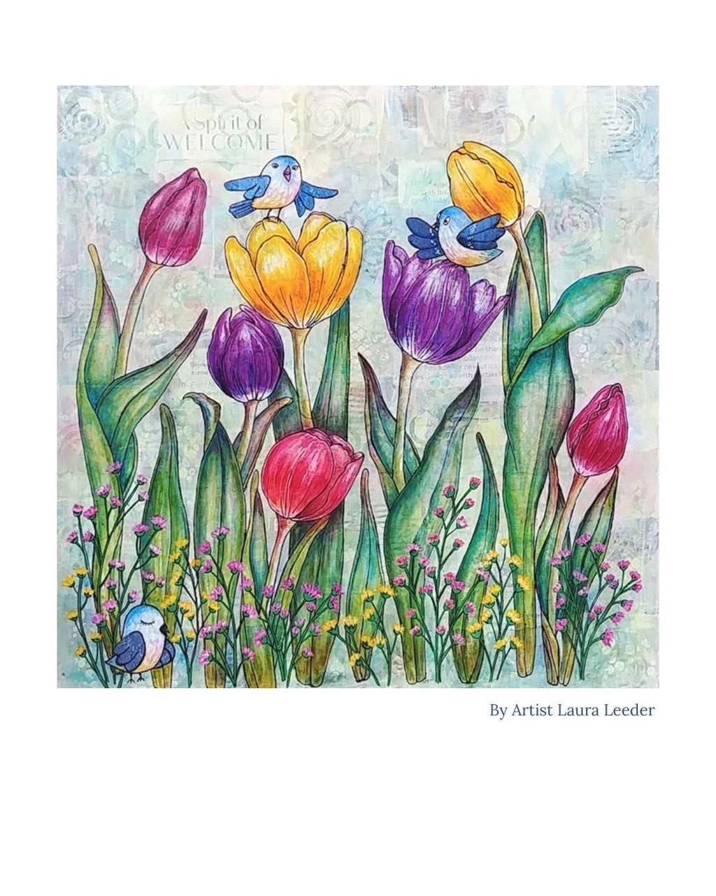 Out Of The Nest Into The Tulips  12x12 Original Painting