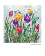 Out Of The Nest Into The Tulips  12x12 Original Painting