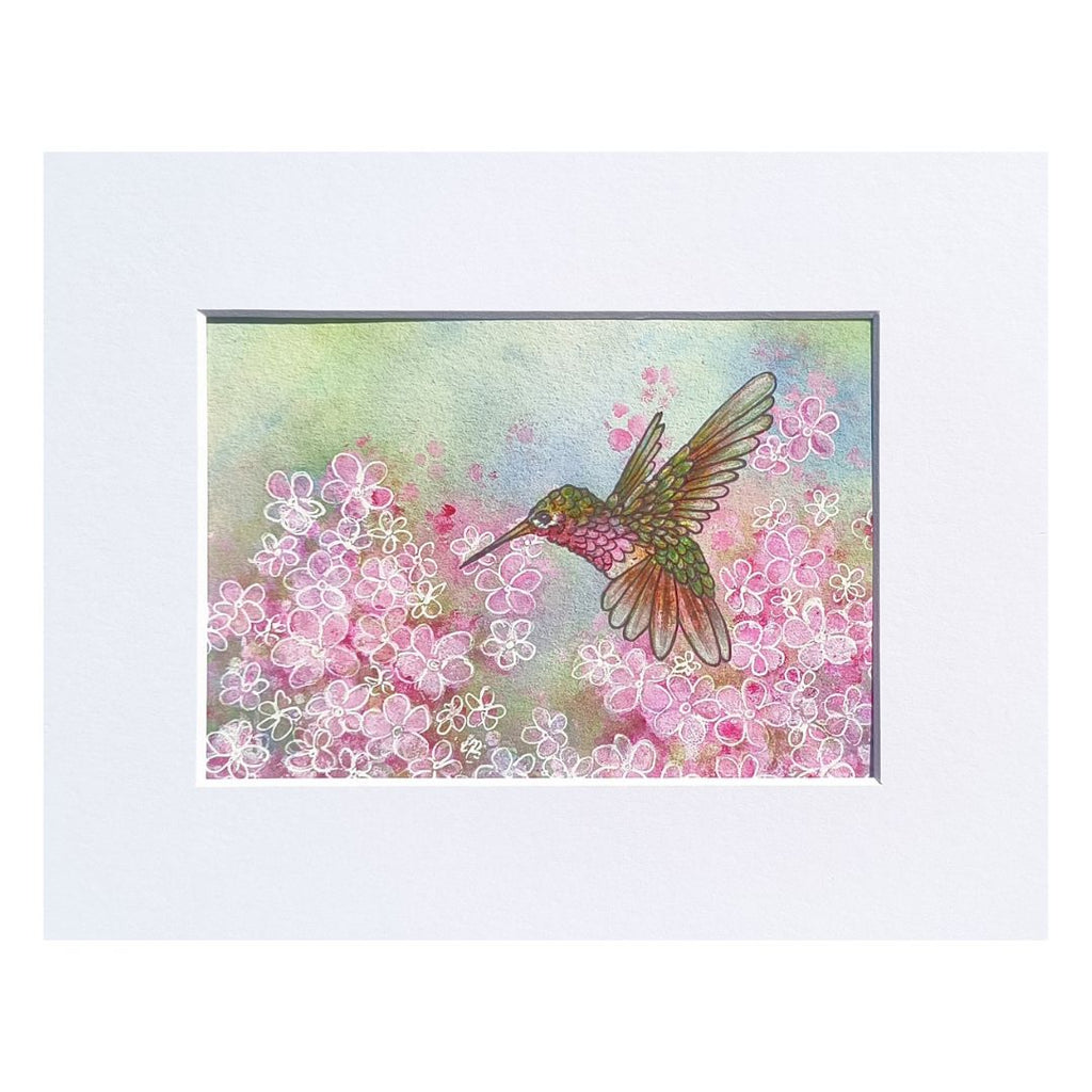 Wings Among the Phlox Male 5"x7" Hummingbird Painting