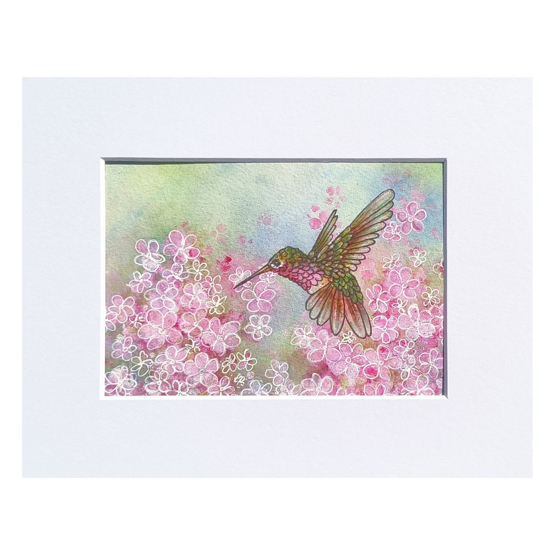 Wings Among the Phlox Male 5"x7" Hummingbird Painting