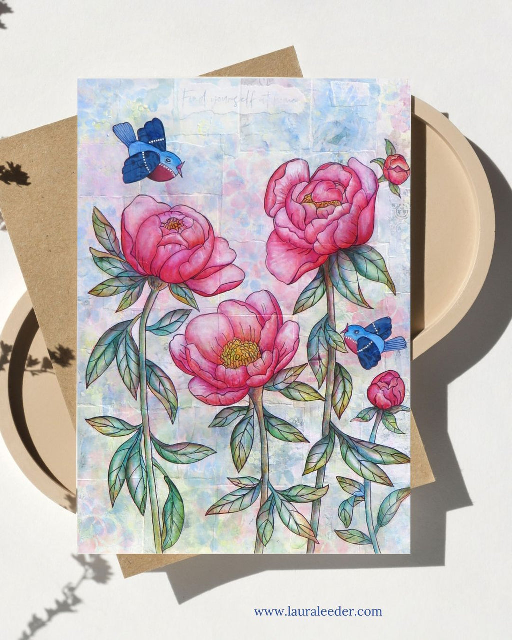 Songbirds in the Peonies 5x7 Art Card