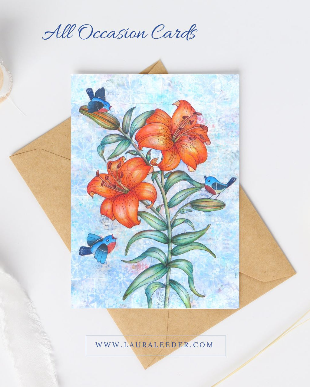 Tiger Lilies with Songbirds 5x7 Art Card