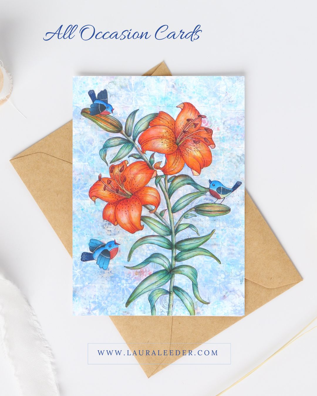 Tiger Lilies with Songbirds 5x7 Art Card