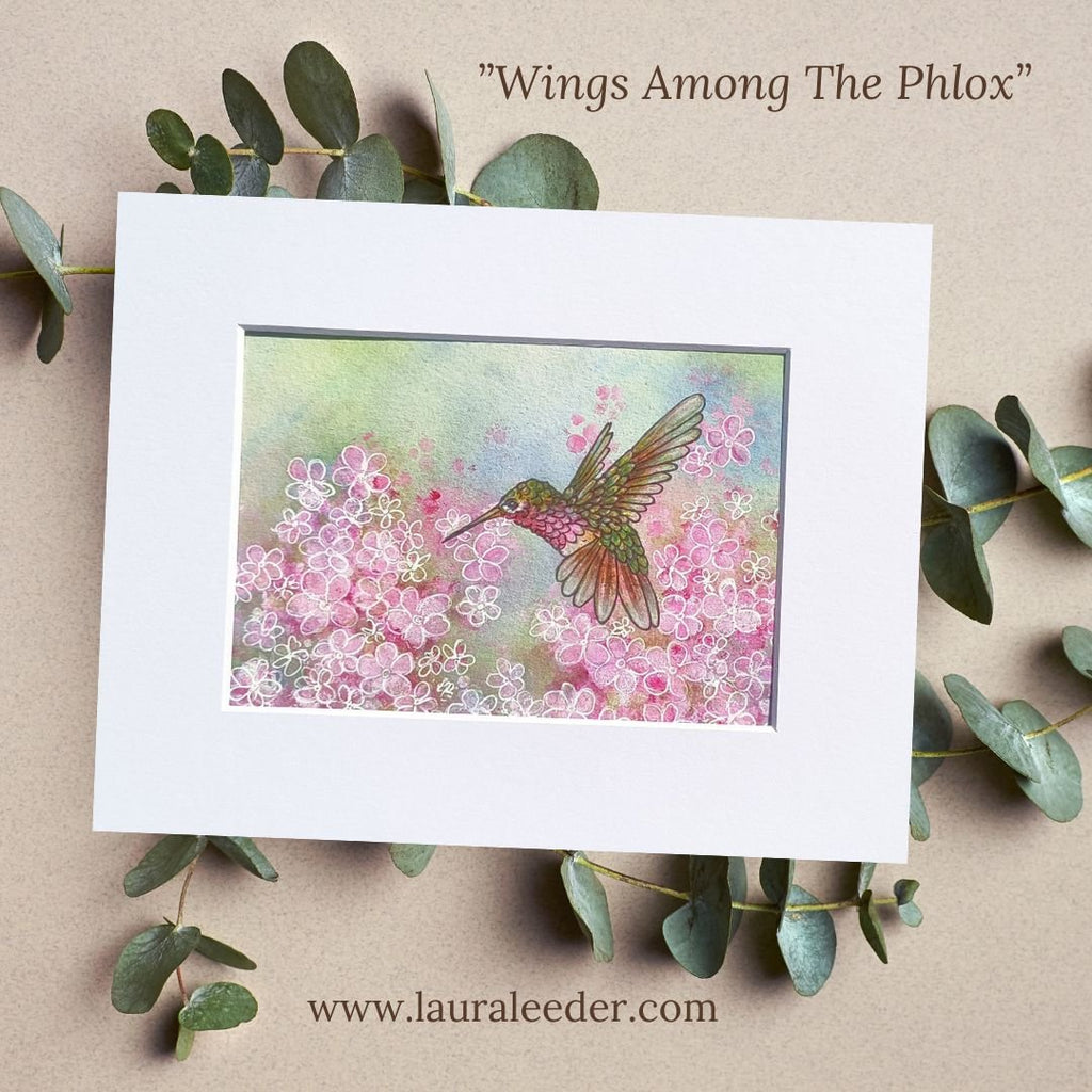 Wings Among the Phlox Male 5"x7" Hummingbird Painting
